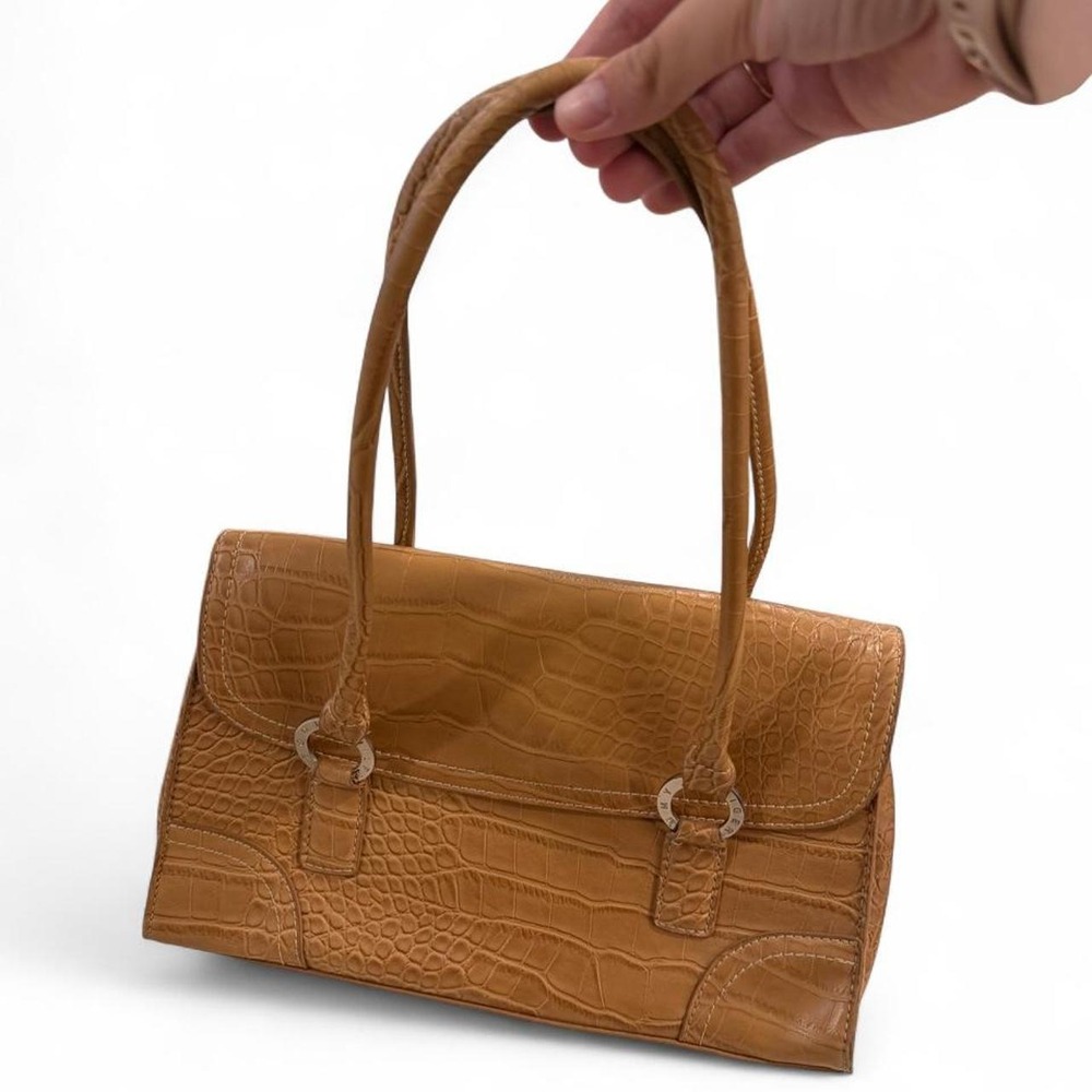 Tommy Hilfiger Tan Croc Embossed Faux Leather Shoulder Bag Baguette Purse